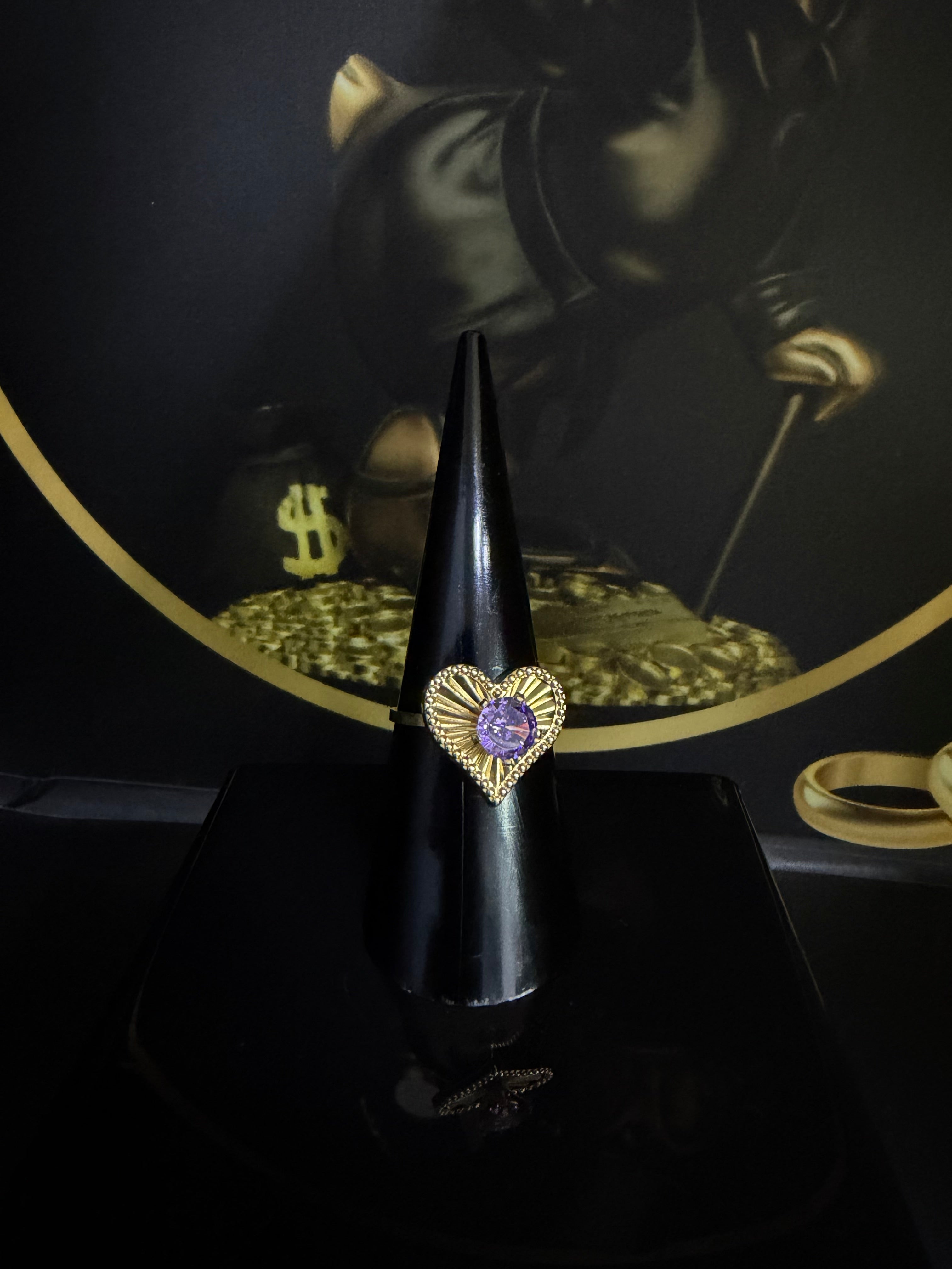 Anillo Corazón Piedra Violeta